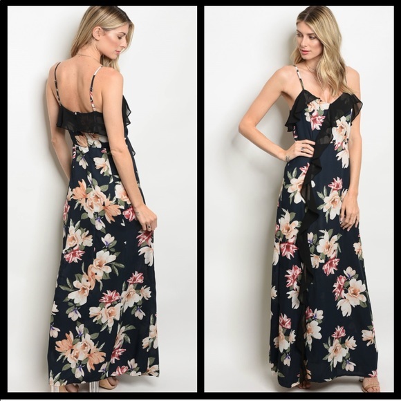 @danglina Dresses & Skirts - ❣️ Sale was 45$ down sizing ❣️ Lovely ruffled black floral maxi dress